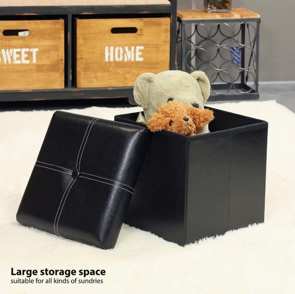 Other - Black Vegan Leather Ottoman Mini Storage Box